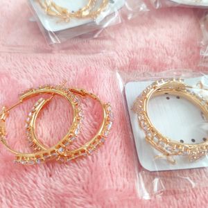 AD Studded Rose Gold Plated Hoop Earrings🌸