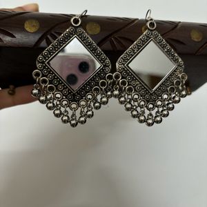 Mirror Design Oxidised Earrings