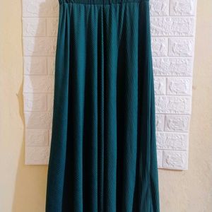 High-rise Dark Green A-Line Pleated Skirt