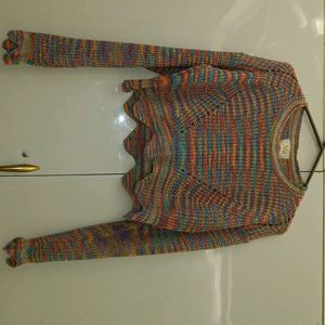 Crochet Multicolour Top With Long Thumb Sleeves