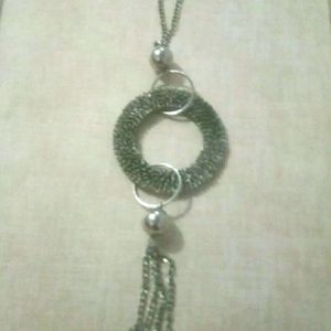 Long Chain Pendant Graphite And Silver Colour