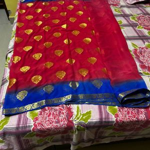 Fancy Dark Pink & Blue Saree