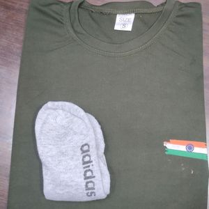 T-shirt Army Sports  With Free Socks One Pair. Back side Commando Printed