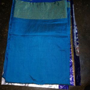 Plain Blue Colour Saree Without Blouse