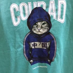 Comrad Cat Print Turquoise Blue T-shirt