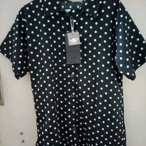 Women Black And White Polka Dot Printed Night Suit