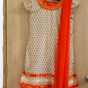 Tan Color Kurta With Orange Pajama And Dupatta