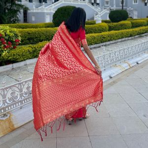 House of Pataudi Red Banarasi Silk Saree