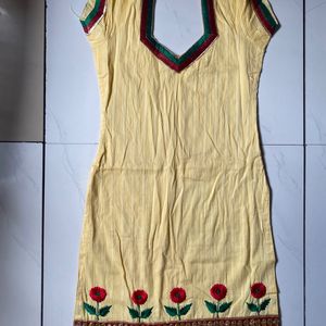 butter yellow kurti with border design