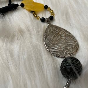 Necklace With Yellow Risin Beads And Tibet Wood