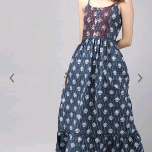 Anouk Navy Blue Printed Cotton Dress