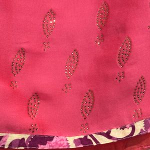 Pink Silk Saree with Floral Blouse