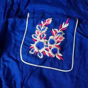 Blue Embroidery Rayon Kurti Set