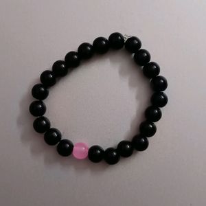 Black Bracelet With Pink Stone