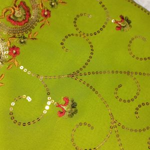 GREEN SEQUIN WORK EMBROIDED SAREE