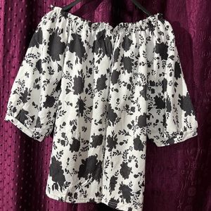 Black and White Off Shoulder Printed Top