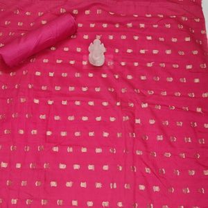 Saree Mall Silk Blend Zari Pink Suit Fabric