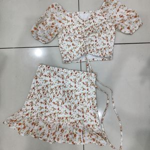 Korean Floral Top & Skirt Co-ord Set