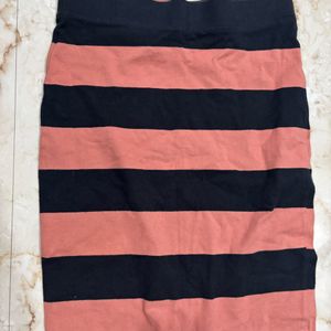 Pencil Skirt Black And Coral Horizontal Stripe