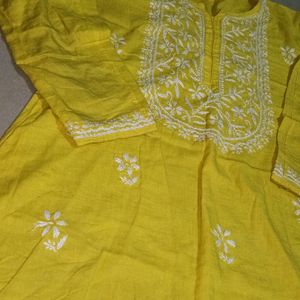 Yellow Chikankari Kurti