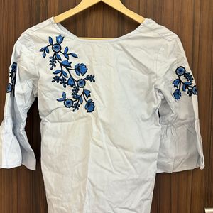 Light Blue Embroidered Top