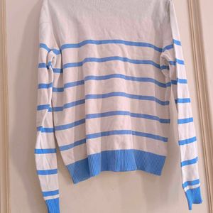 White Coloured Sweatshirt With Blue Strip For Men