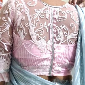 Pink And Grey Net  Lehanga Choli