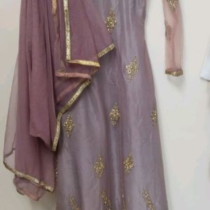 Beautiful Nude Pink Ethnic Gown With Dupatta