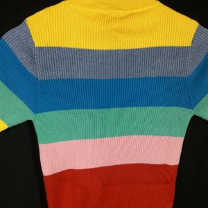 Multi Color Stripes High Neck Top ( Women's )