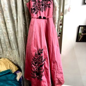 Pink And Velvet Work Gown