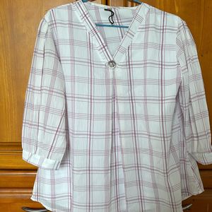 White Top With Pink Color Check Design