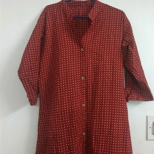 Brown Polka Dot Cotton Kurta