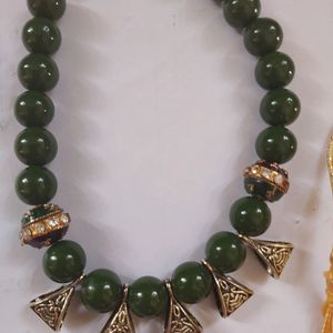 Green Beads Oxidised Choker Necklace Set