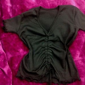 Drawstring Black Crop Top