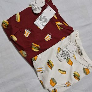 Crop Top with Burger and Fries Pattern