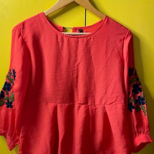 Peplum Tunic Top with Placement Embroidery