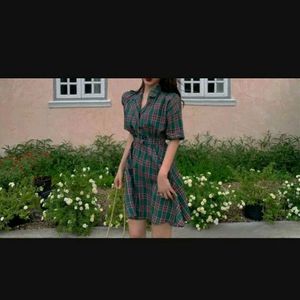 Korean Green Check Dress