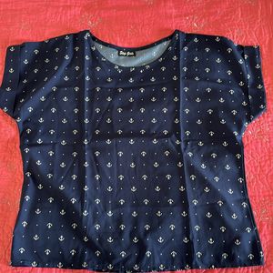 Women Blue Top With Anchor Print