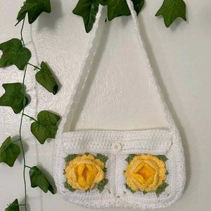 Crochet Yellow Rose Messenger Bag