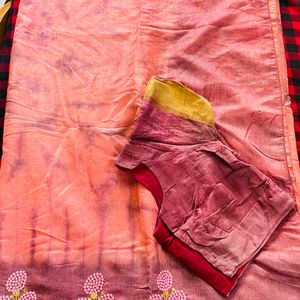 Peach Shibori Cotton at Silk Saree