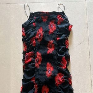 Floral Print Black Red Mini Dress