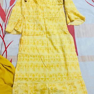 Suit With Stiched  Salwar For Women( Frill Sleeves