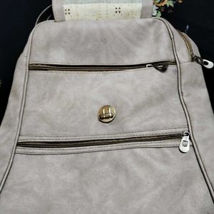 Beige Colour Leather Backpack