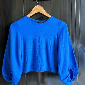 Blue Backless Balloon Sleeve Top