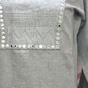 Kurti Grey 1 mirror & Embroidery work/fancy/