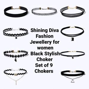 Black Stylish Choker Necklaces Set of 9