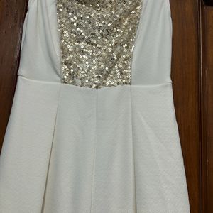 Golden Sequineed White Party Wear Jumpsuit