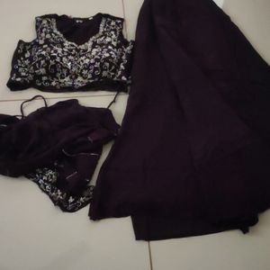 Wine Colour Crop Top With Skirt