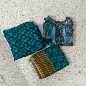 Sea Green Printed Suit With Dupatta