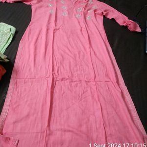 New Pink Kurta With Design On Neck Portion